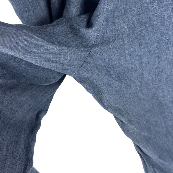 FLAX Englehart 100% Linen Straight Leg Crop Pants in Blue Chambray Size 1G 18 20 - Picture 10 of 11